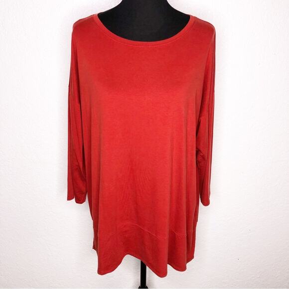 Eileen Fisher red midlength sleeve knit tunic top size Extra Large XL - Picture 1 of 15